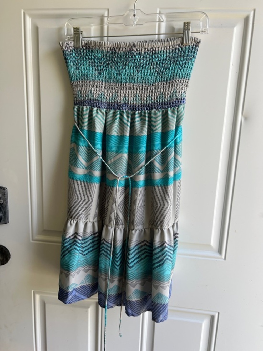 American Eagle Outfitters Strapless Chevron Sundress in Teal, Gray, Navy